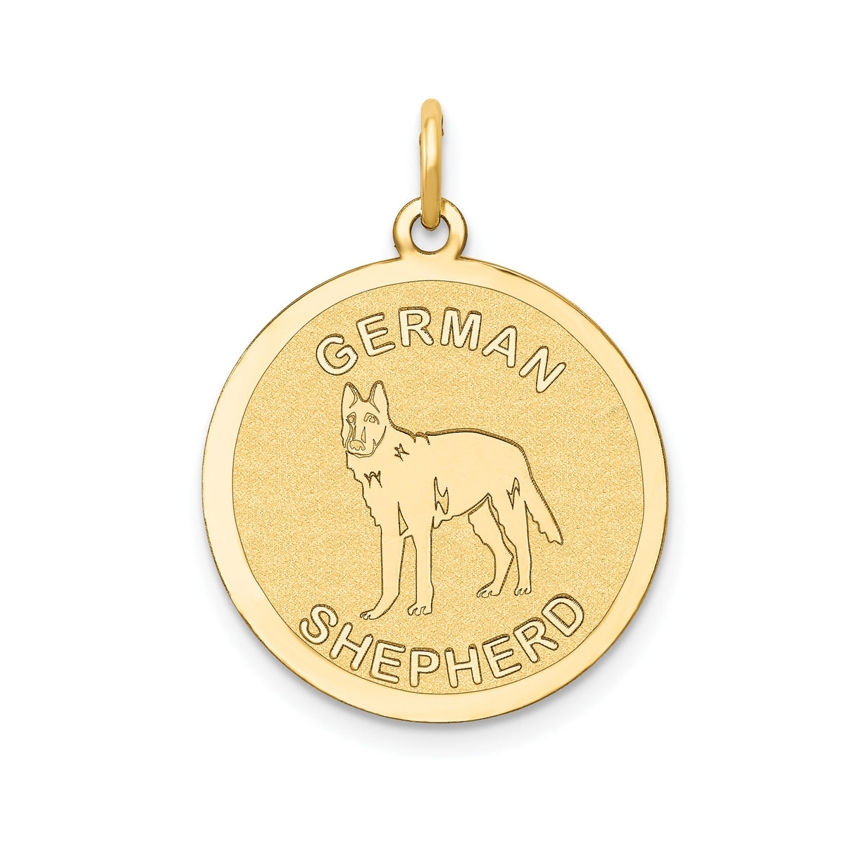 14k Yellow Gold German Shepherd Pendant with Dog Silhouette and Bold Lettering