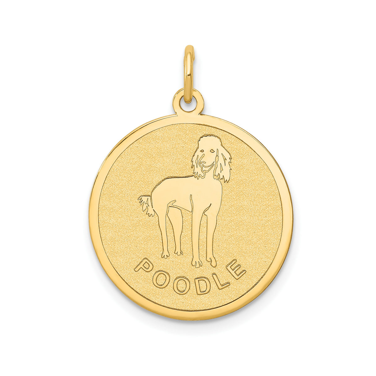 14k Yellow Gold Poodle Pendant with Outline and POODLE Text, Dog Charm for Pet Lovers