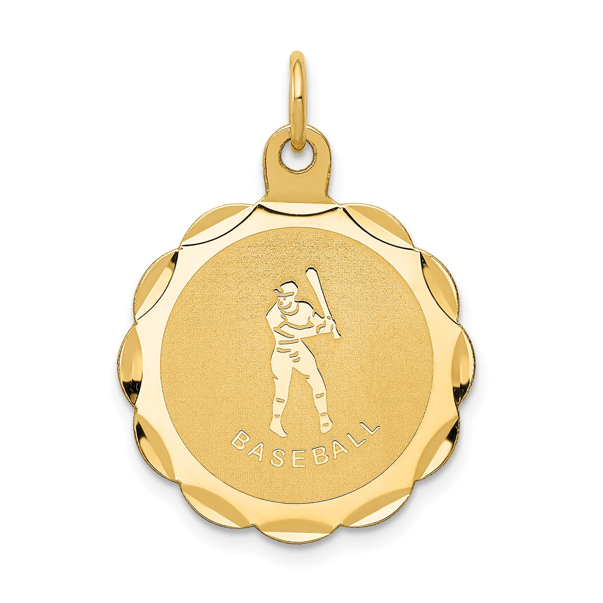 14k Yellow Gold Baseball Pendant with Batter Silhouette and BASEBALL Engraving Charm