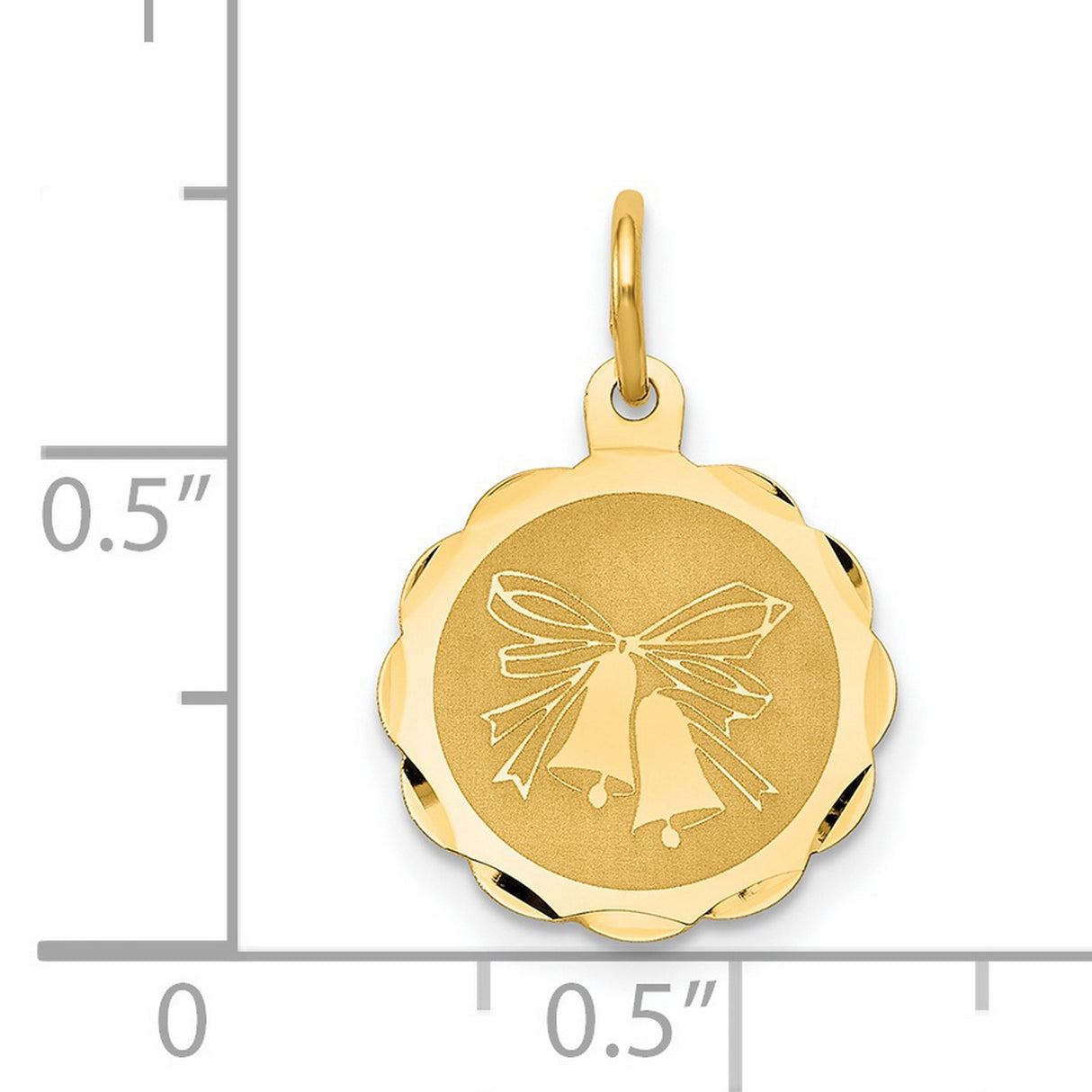 14k Yellow Gold Pendant with Wedding Bells and Ribbon, Romantic Bridal Charm