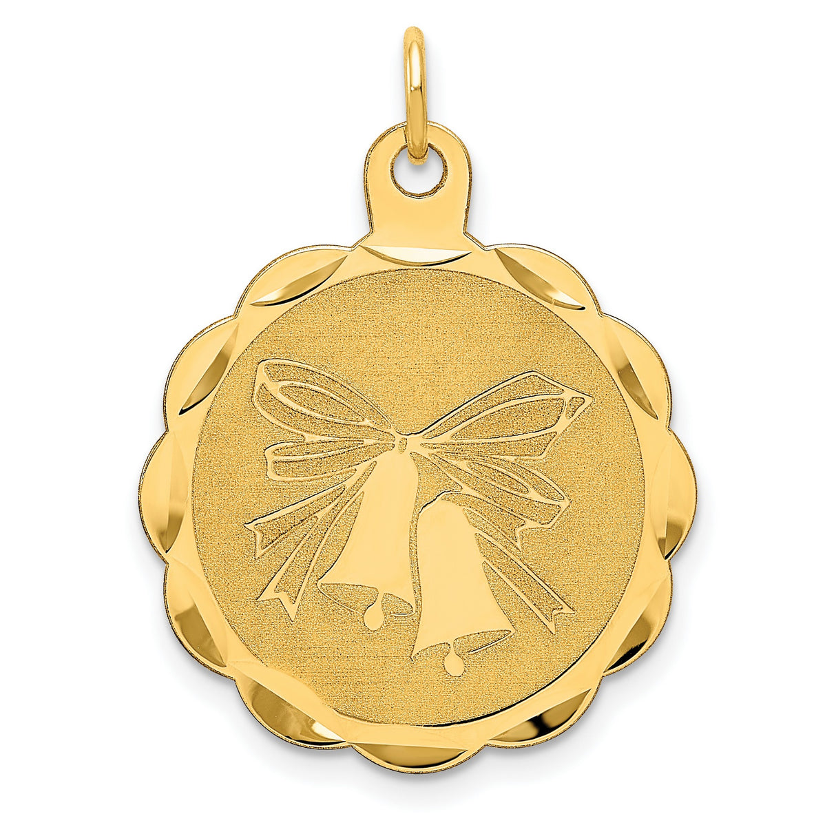 Wedding Bells With Bow Charm Pendant in Real 14k Yellow Gold