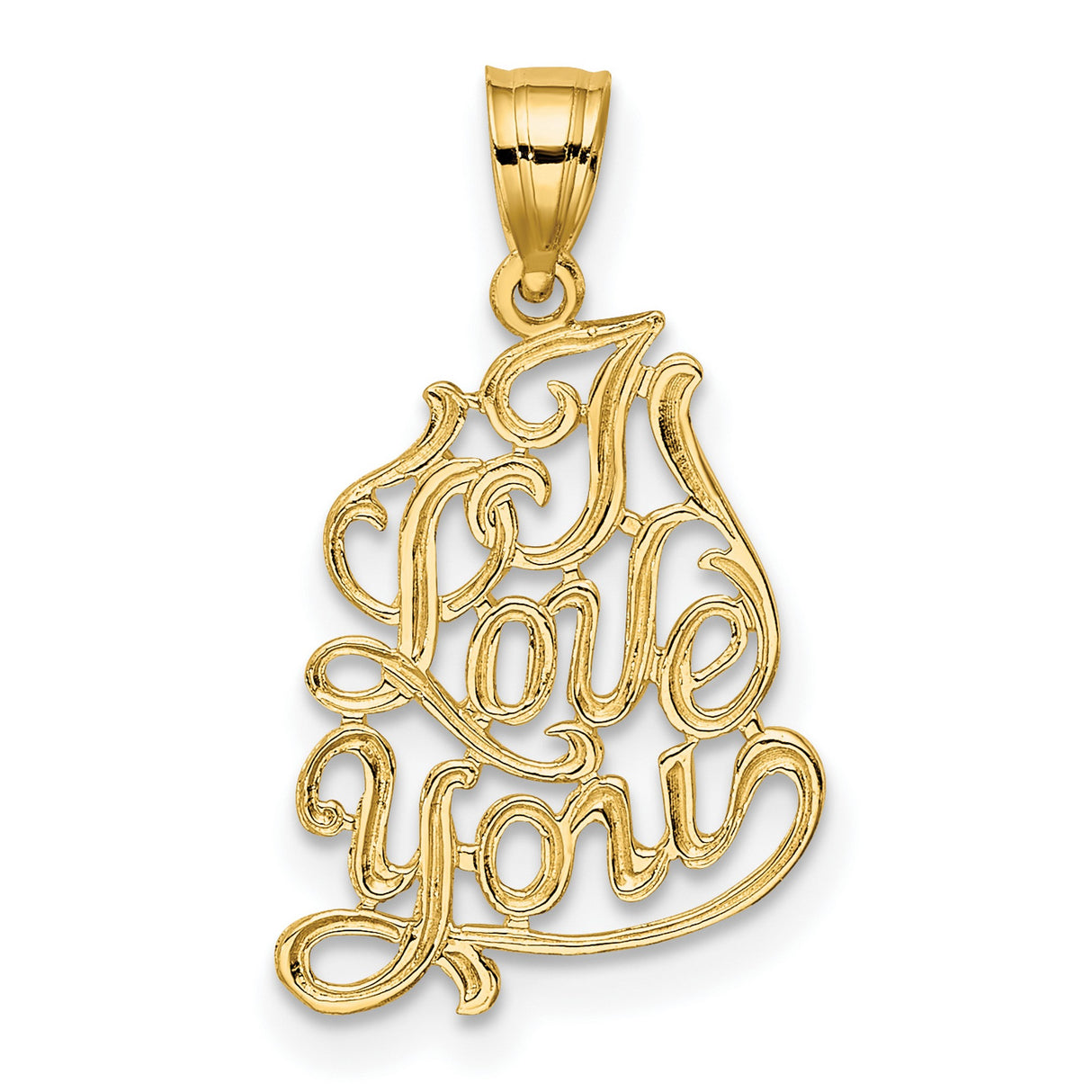 14k Yellow Gold I Love You Pendant, Romantic Script Charm, Sentimental Jewelry