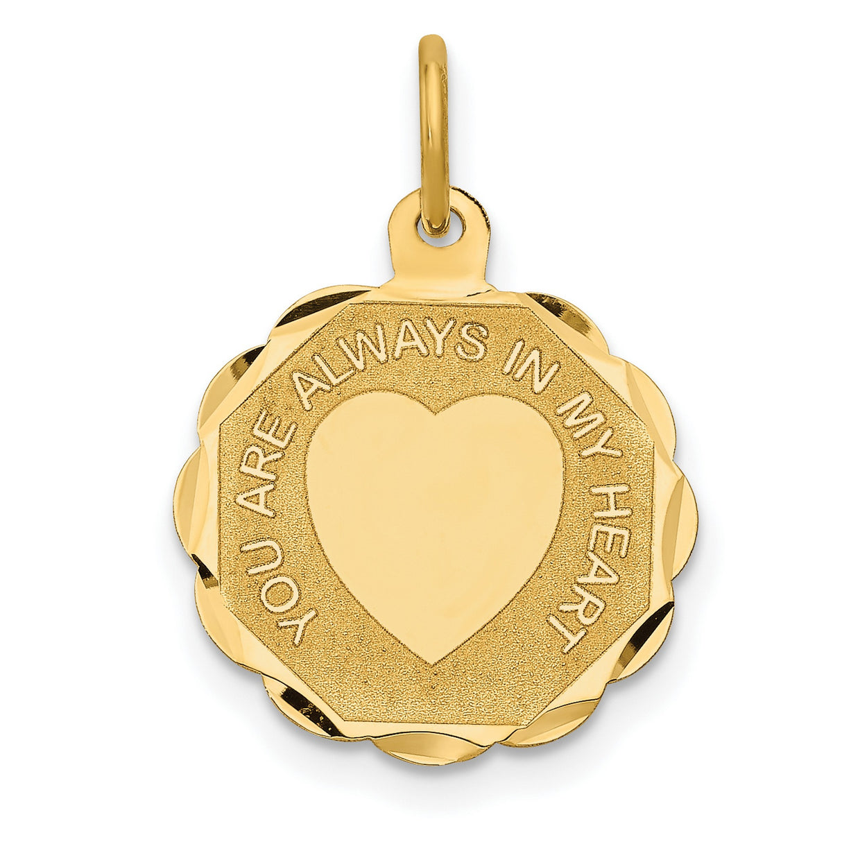 14k Yellow Gold Heart Pendant with You Are Always in My Heart Engraving, Memorial Jewelry for Women