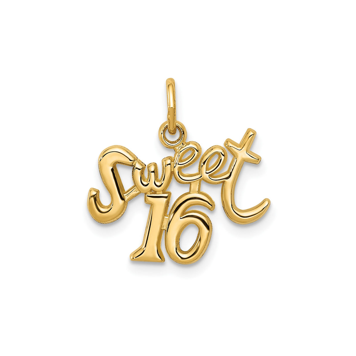 14k Yellow Gold Sweet 16 Pendant with Polished Script Design for Teen Girls
