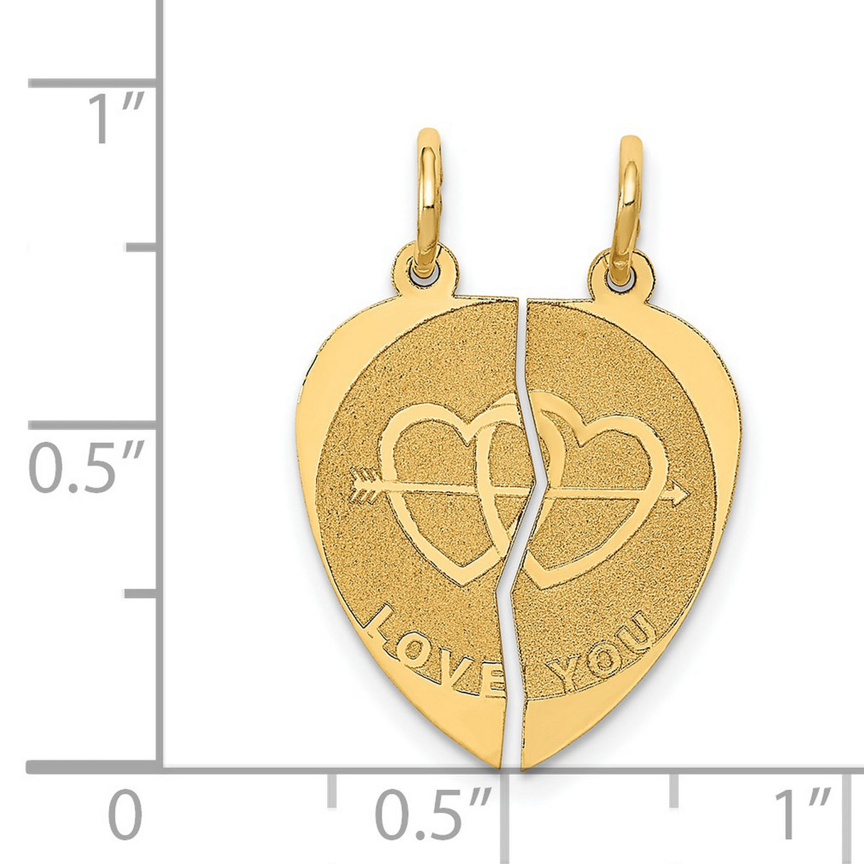 14k Yellow Gold Break Apart Heart Pendant with Interlocking Hearts and Arrow Design