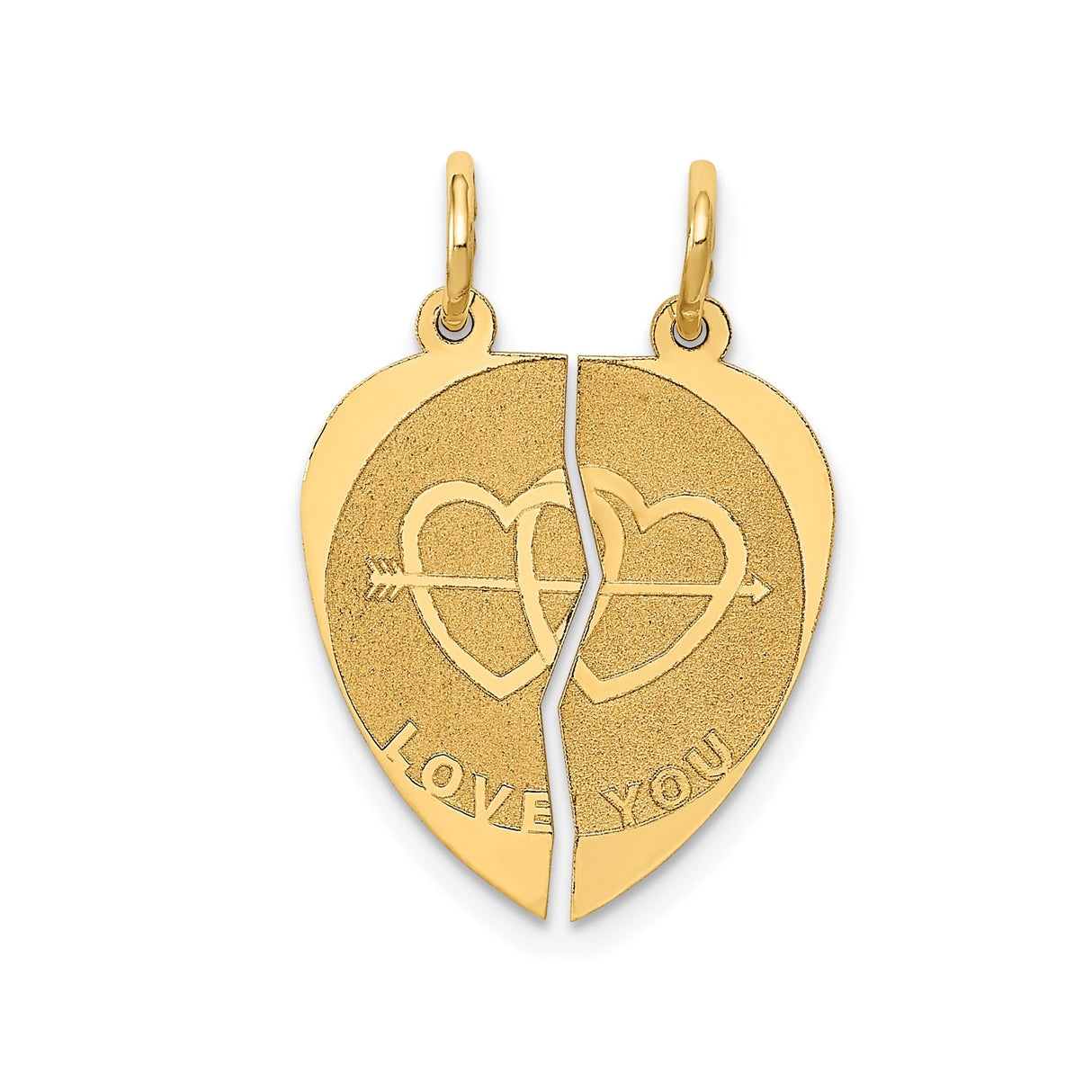 14k Yellow Gold Break Apart Heart Pendant with Interlocking Hearts and Arrow Design