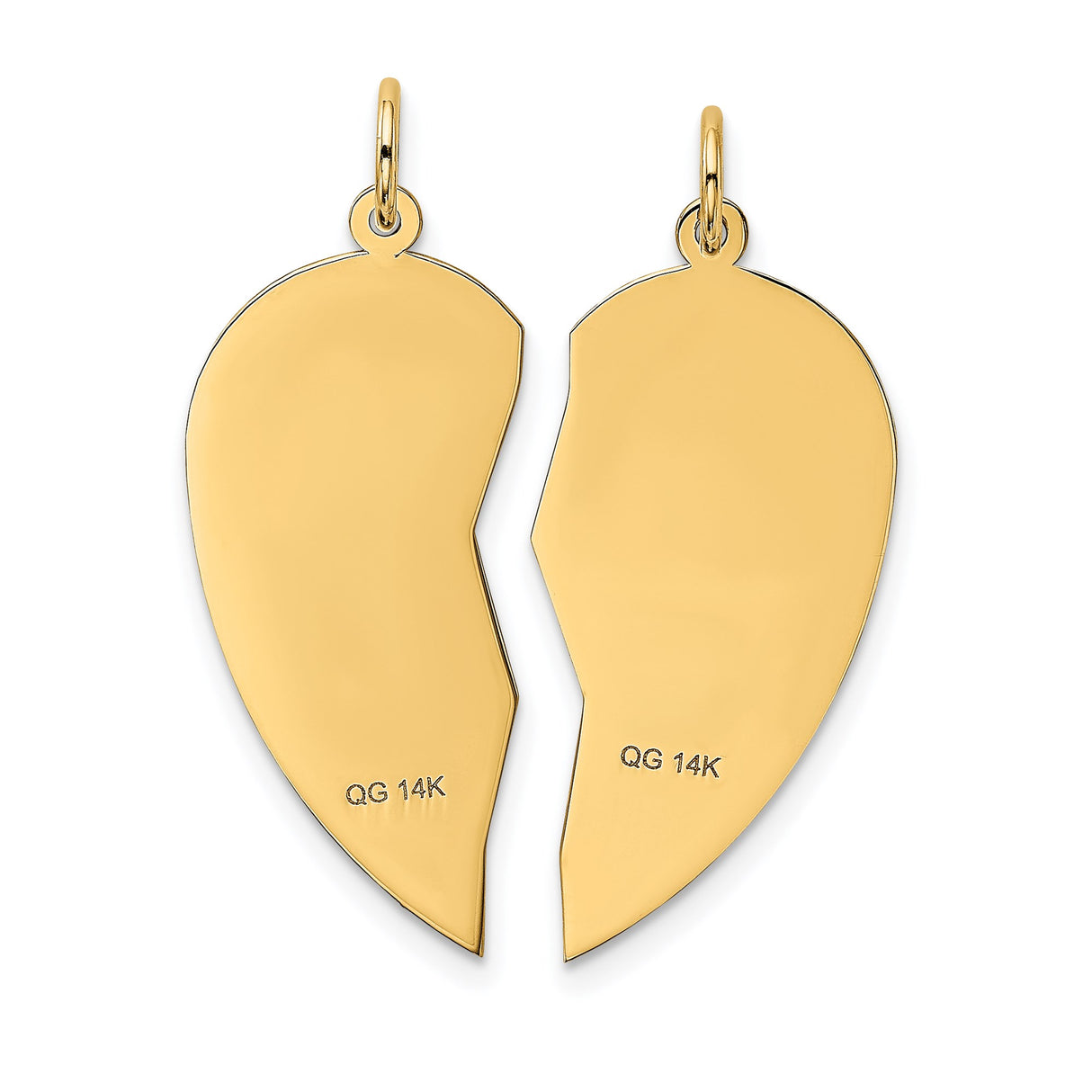 14k Yellow Gold Split Heart Pendant with Arrow and I Love You Engraving, Breakable Couple Charm