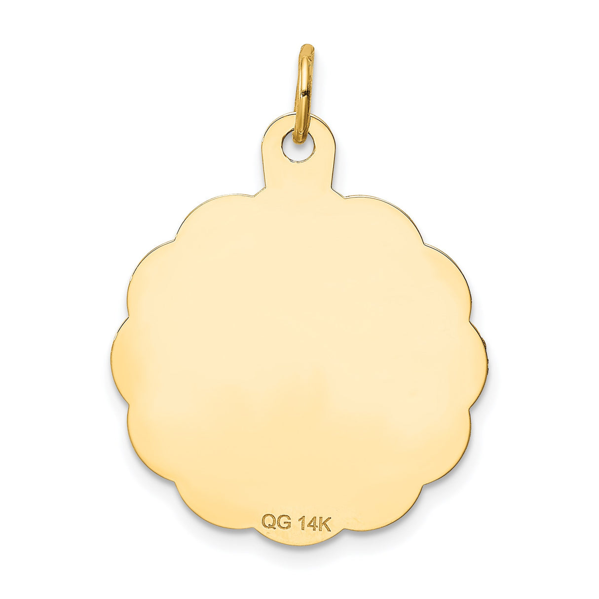 14k Yellow Gold Pendant with Scalloped Edges, Custom Engravable Date Design for Women or Unisex