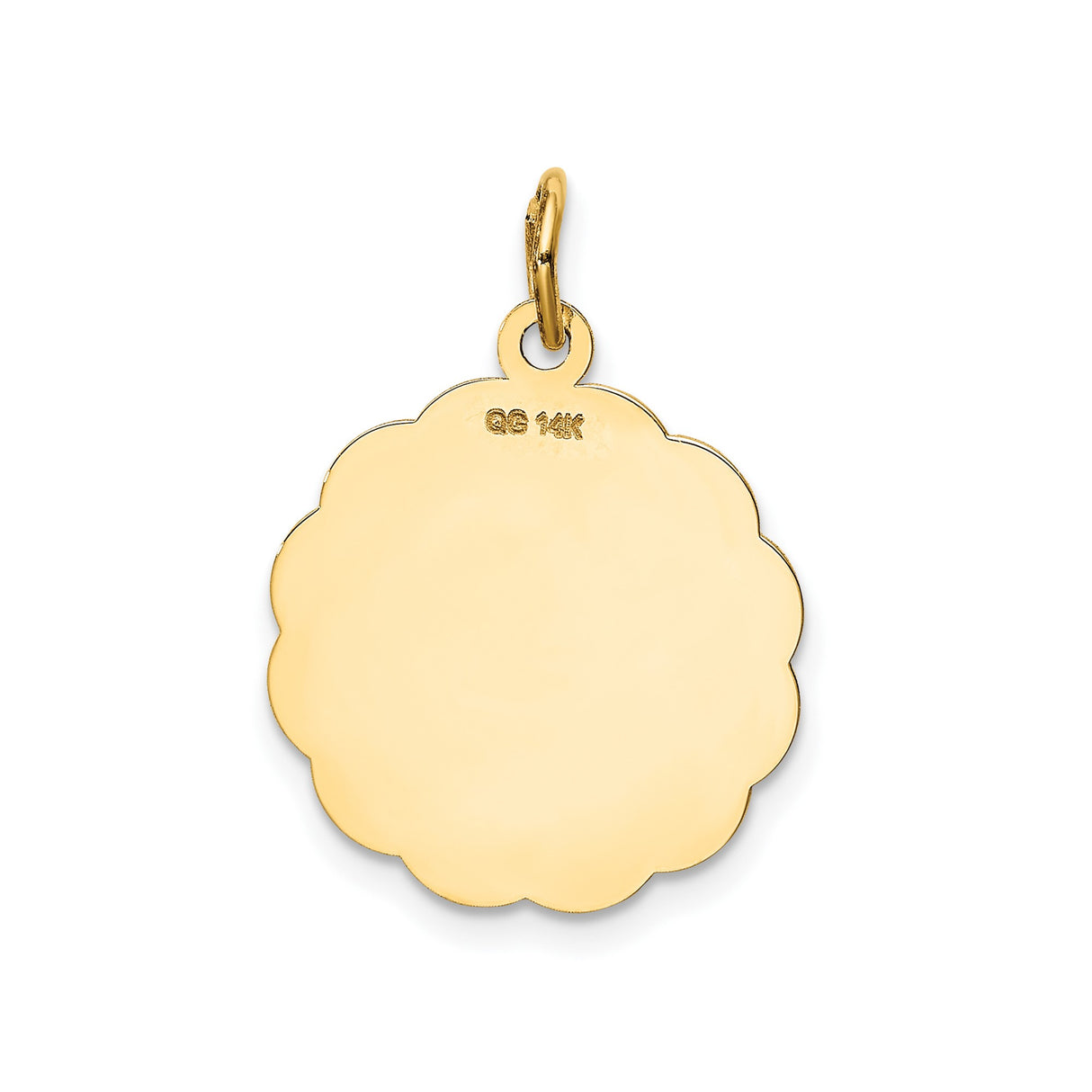 14k Yellow Gold Pendant, Scalloped Round Design with A Date to Remember Engraving