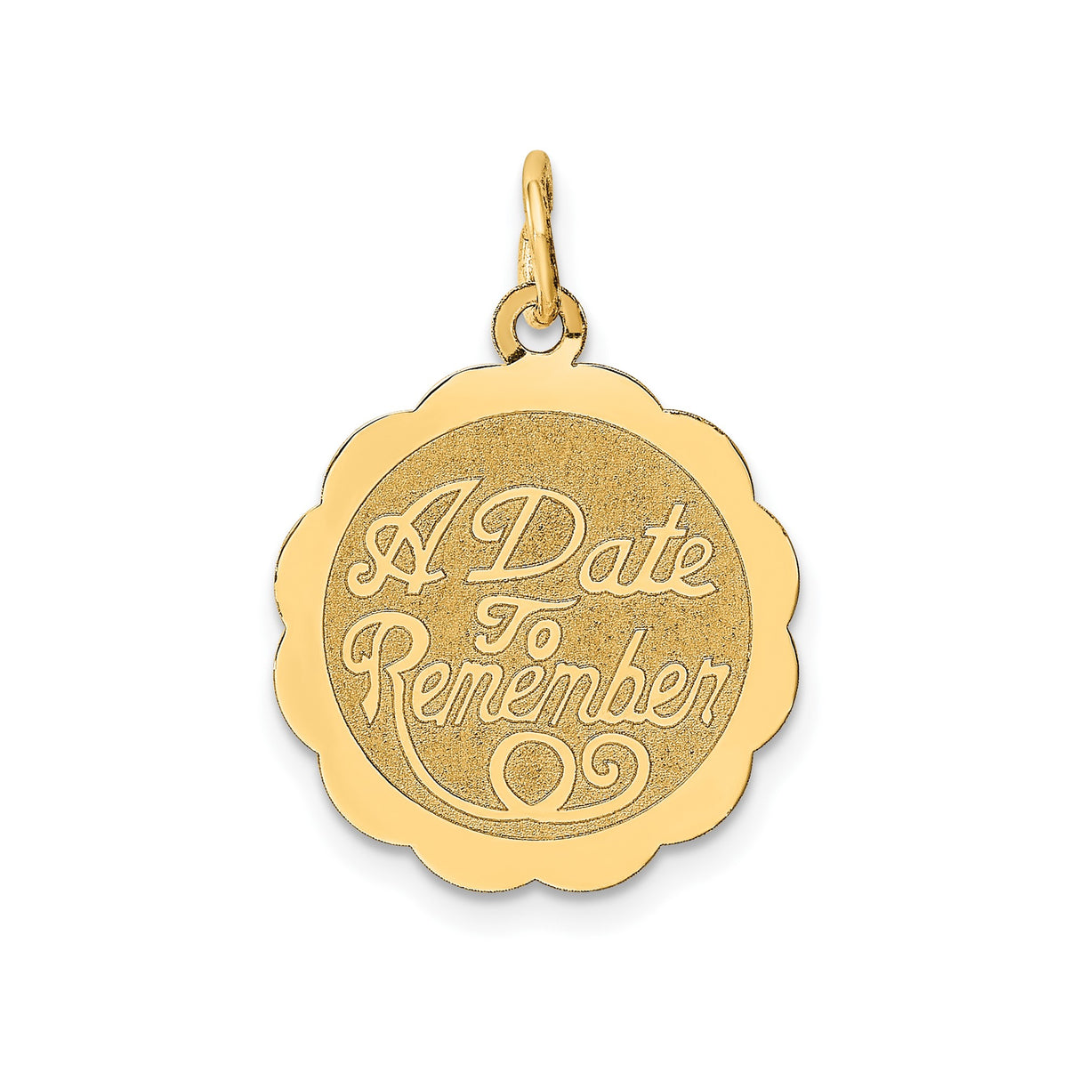 14k Yellow Gold Pendant, Scalloped Round Design with A Date to Remember Engraving