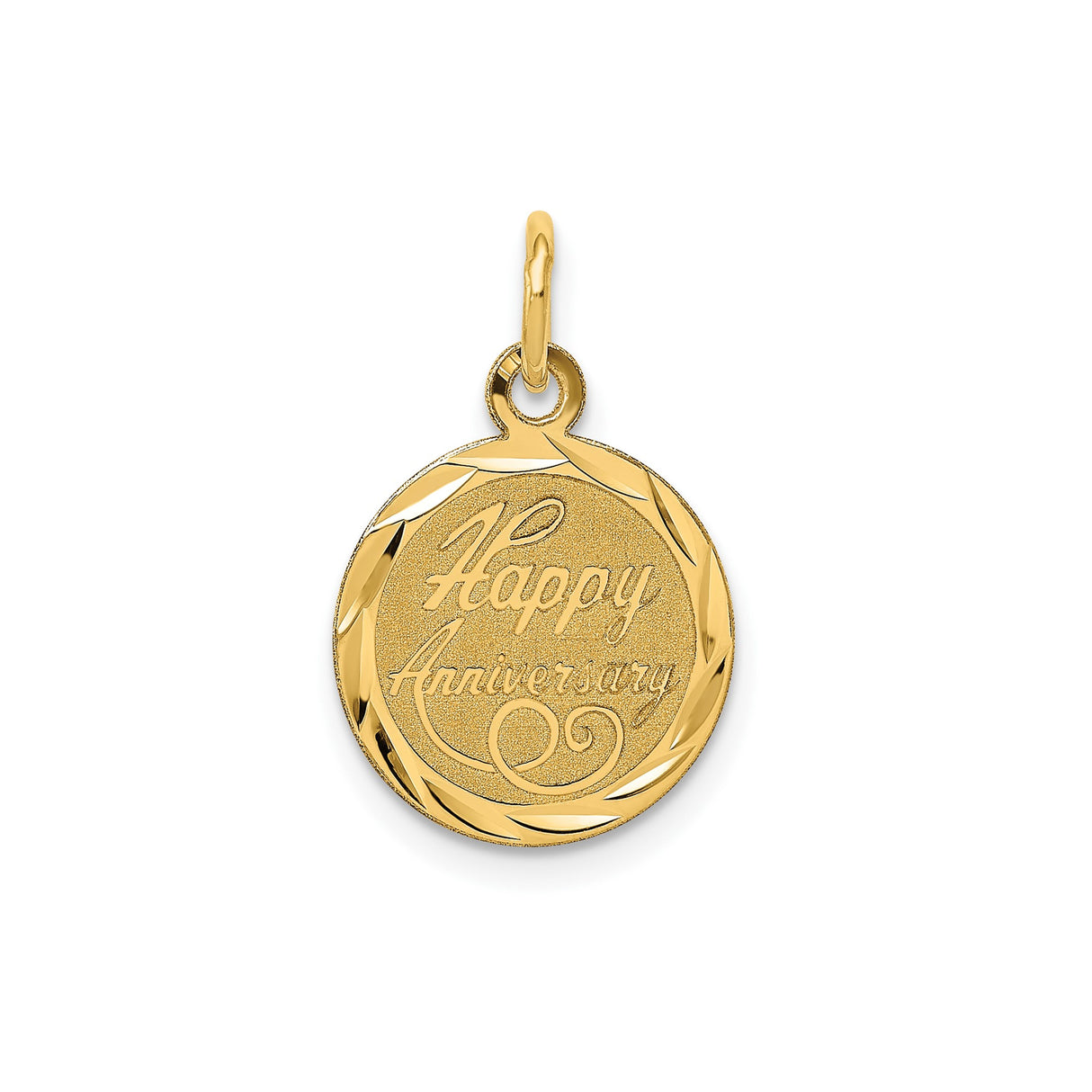14k Yellow Gold Happy Anniversary Pendant Charm with Textured Center and Polished Border