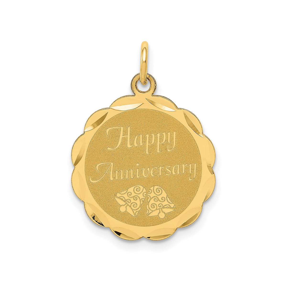 14k Yellow Gold Pendant with Happy Anniversary Engraving and Wedding Bells Design