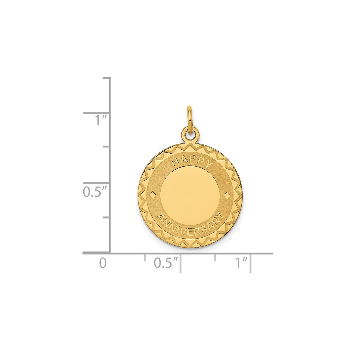 14k Yellow Gold Happy Anniversary Round Pendant with Geometric Accents, Romantic Charm
