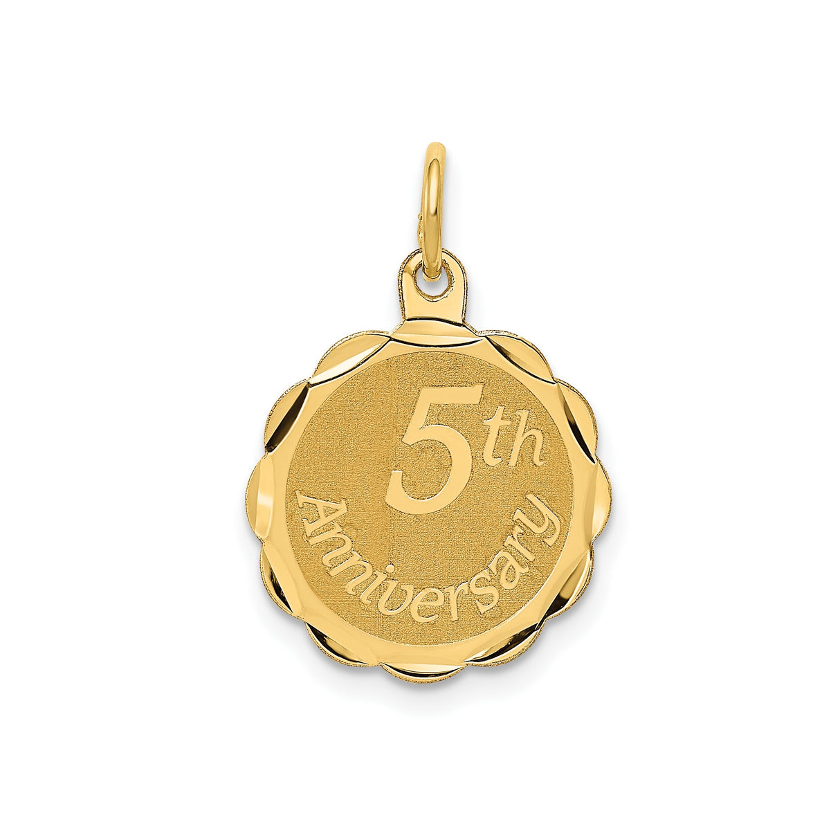 14k Yellow Gold Pendant with Scalloped Edge, 5th Anniversary Milestone Design