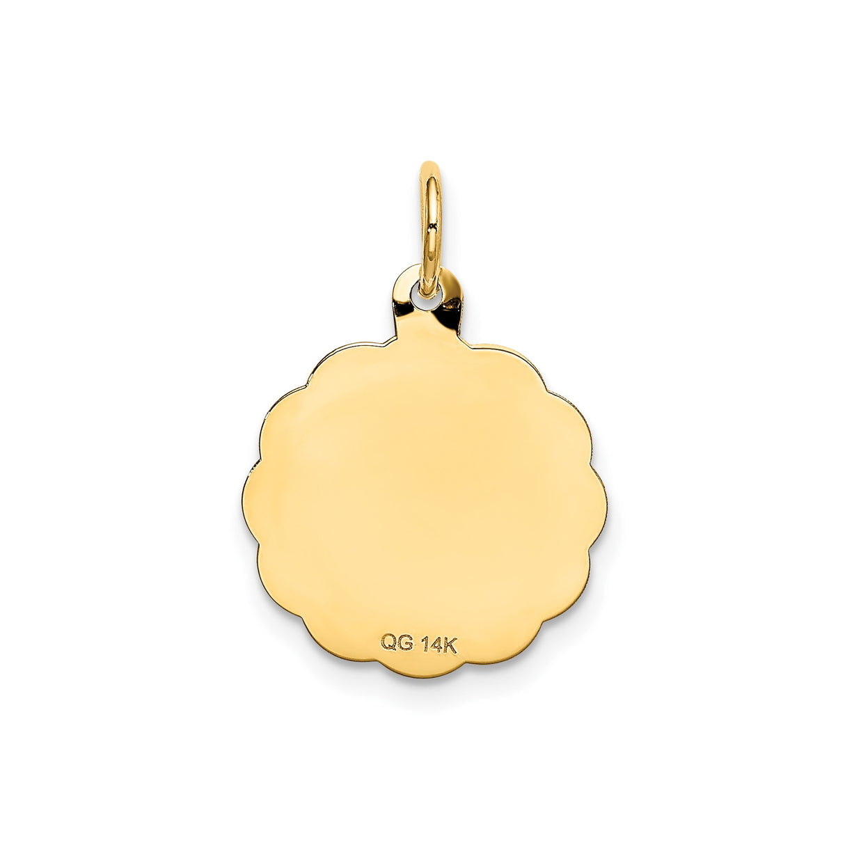 14k Yellow Gold Pendant with Scalloped Edge, 10th Anniversary Milestone Charm for Women