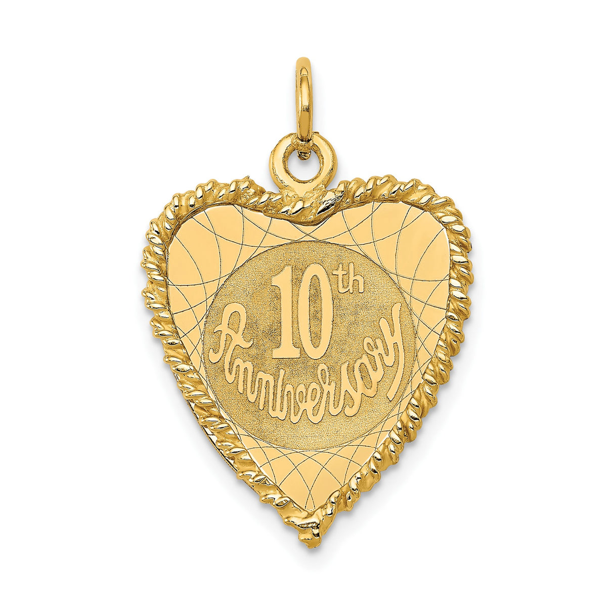 14k Yellow Gold Heart Pendant with 10th Anniversary Engraving, Love and Commitment Theme