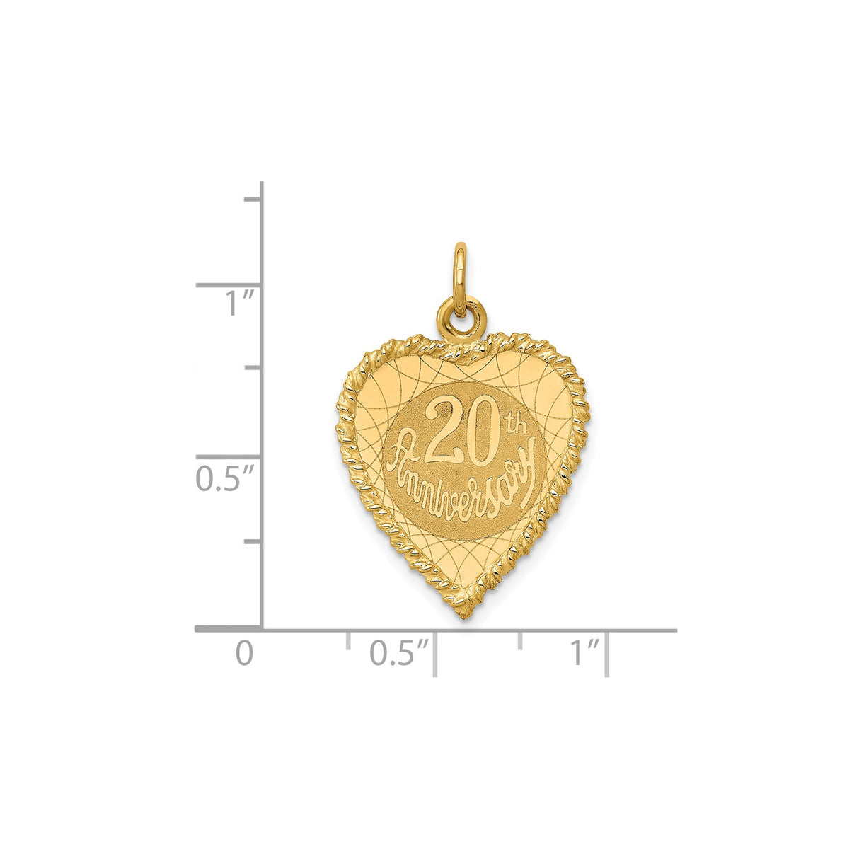 14k Yellow Gold Heart Pendant with 20th Anniversary Engraving and Decorative Border