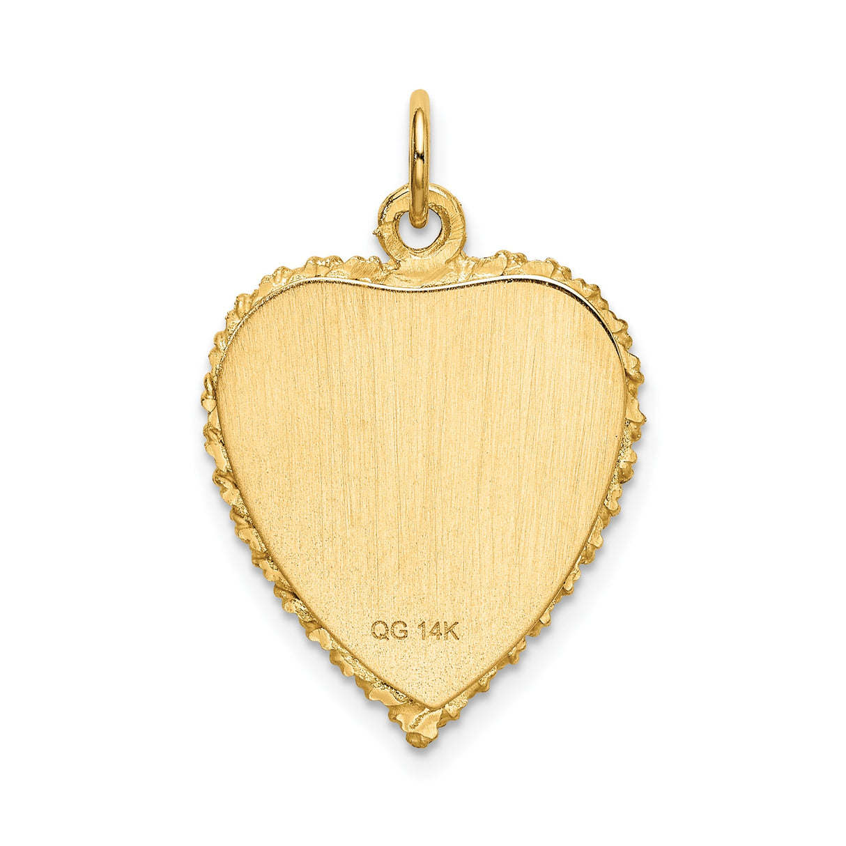 14k Yellow Gold Heart Pendant with 50th Anniversary Engraving and Textured Border