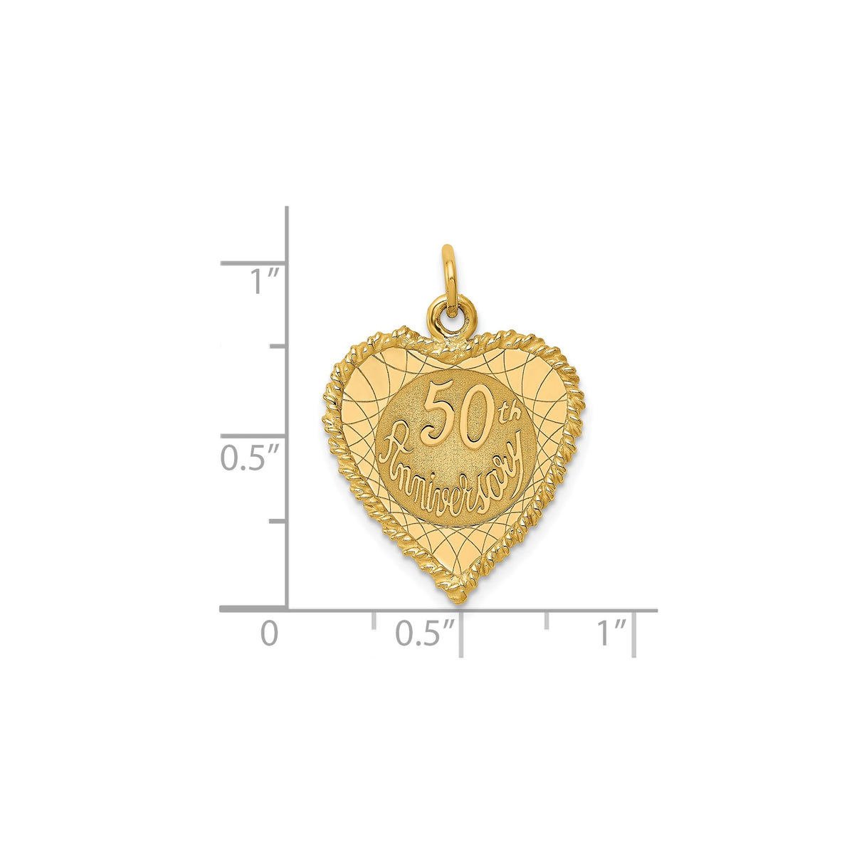 14k Yellow Gold Heart Pendant with 50th Anniversary Engraving and Textured Border