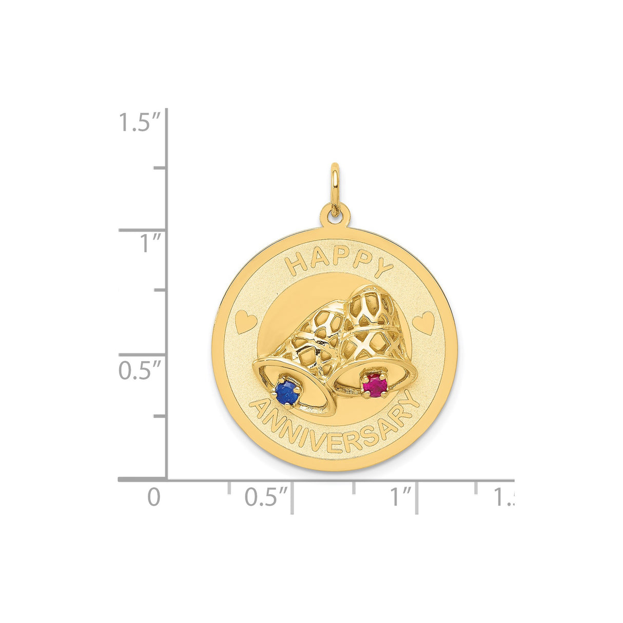 14k Yellow Gold Anniversary Pendant with Cubic Zirconia, Wedding Bells and Heart Symbol