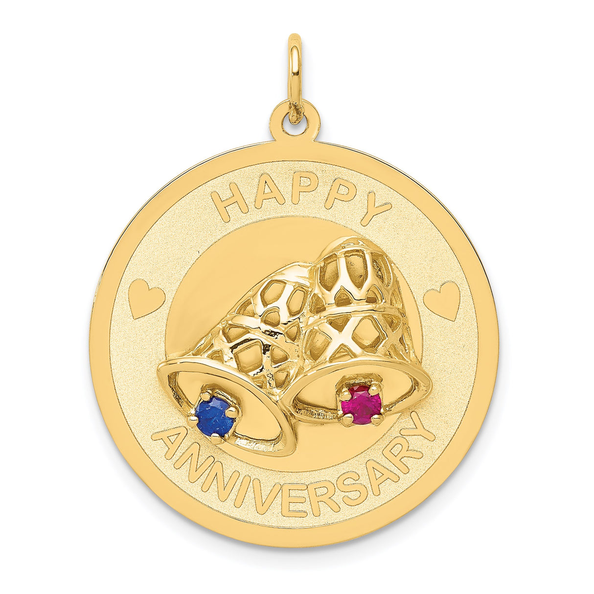 14k Yellow Gold Anniversary Pendant with Cubic Zirconia, Wedding Bells and Heart Symbol