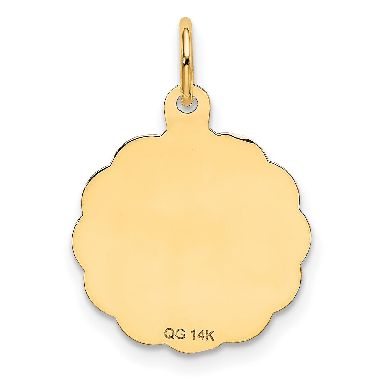 14k Yellow Gold Pendant with Number One Grandpa Engraving, Scalloped Edge Round Charm for Men