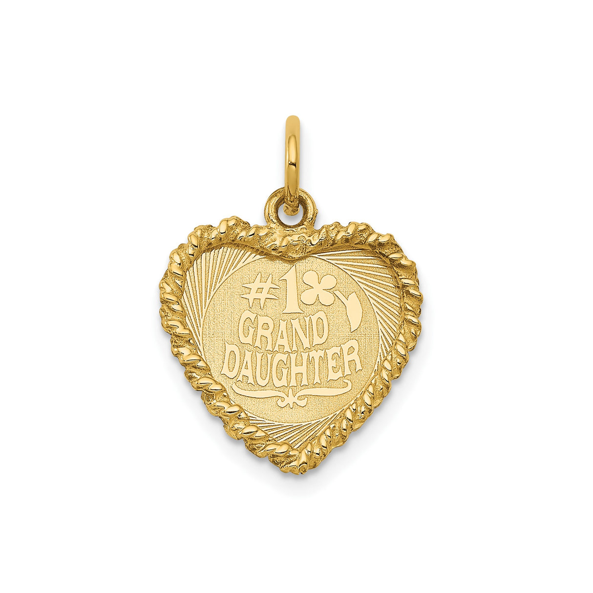 14k Yellow Gold Heart Pendant with Four-Leaf Clover and #1 Granddaughter Engraving
