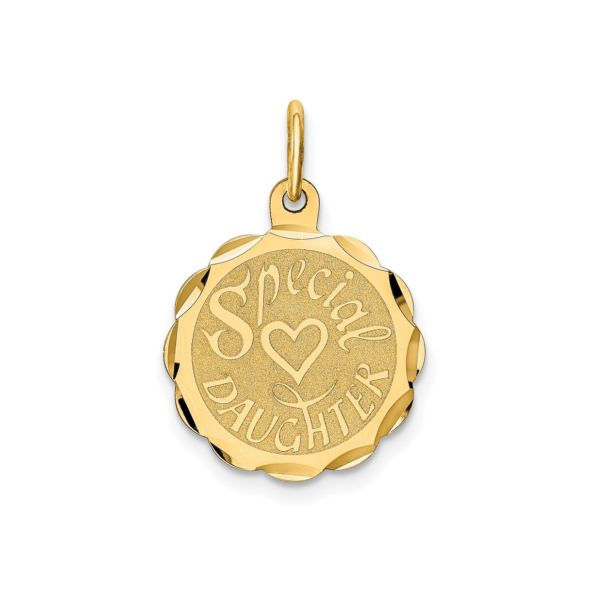 14k Yellow Gold Pendant with Heart Engraving, Special Daughter Disc Charm, Sentimental Jewelry