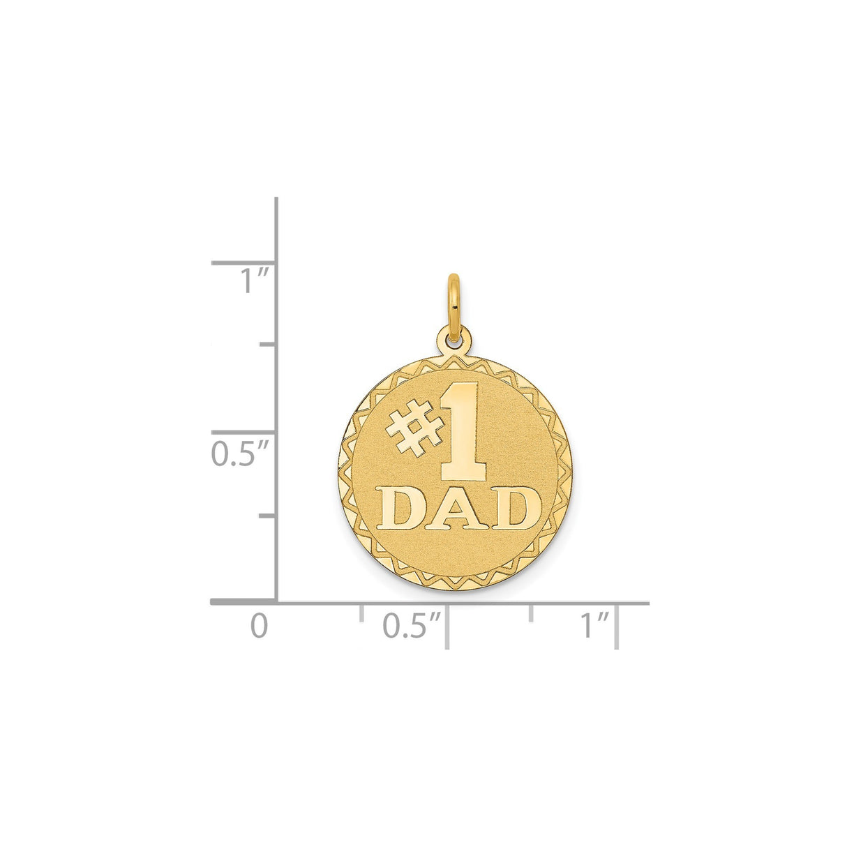 #1 Dad Stacked Words On Round Disc Charm Pendant in Real 14k Yellow Gold