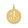 #1 Dad Stacked Words On Round Disc Charm Pendant in Real 14k Yellow Gold