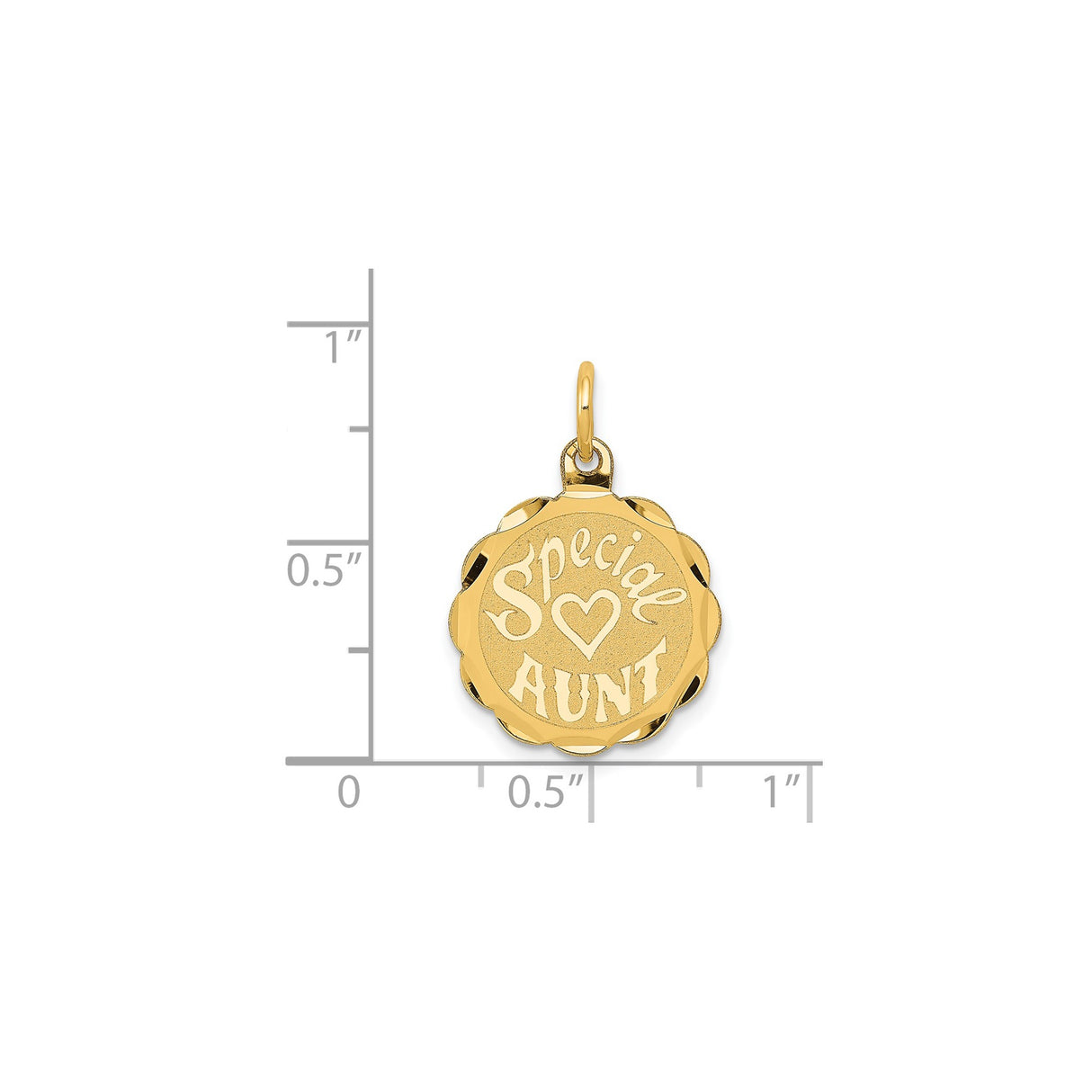 14k Yellow Gold Aunt Pendant with Heart Symbol, Round Disc Charm, Sentimental Jewelry for Women