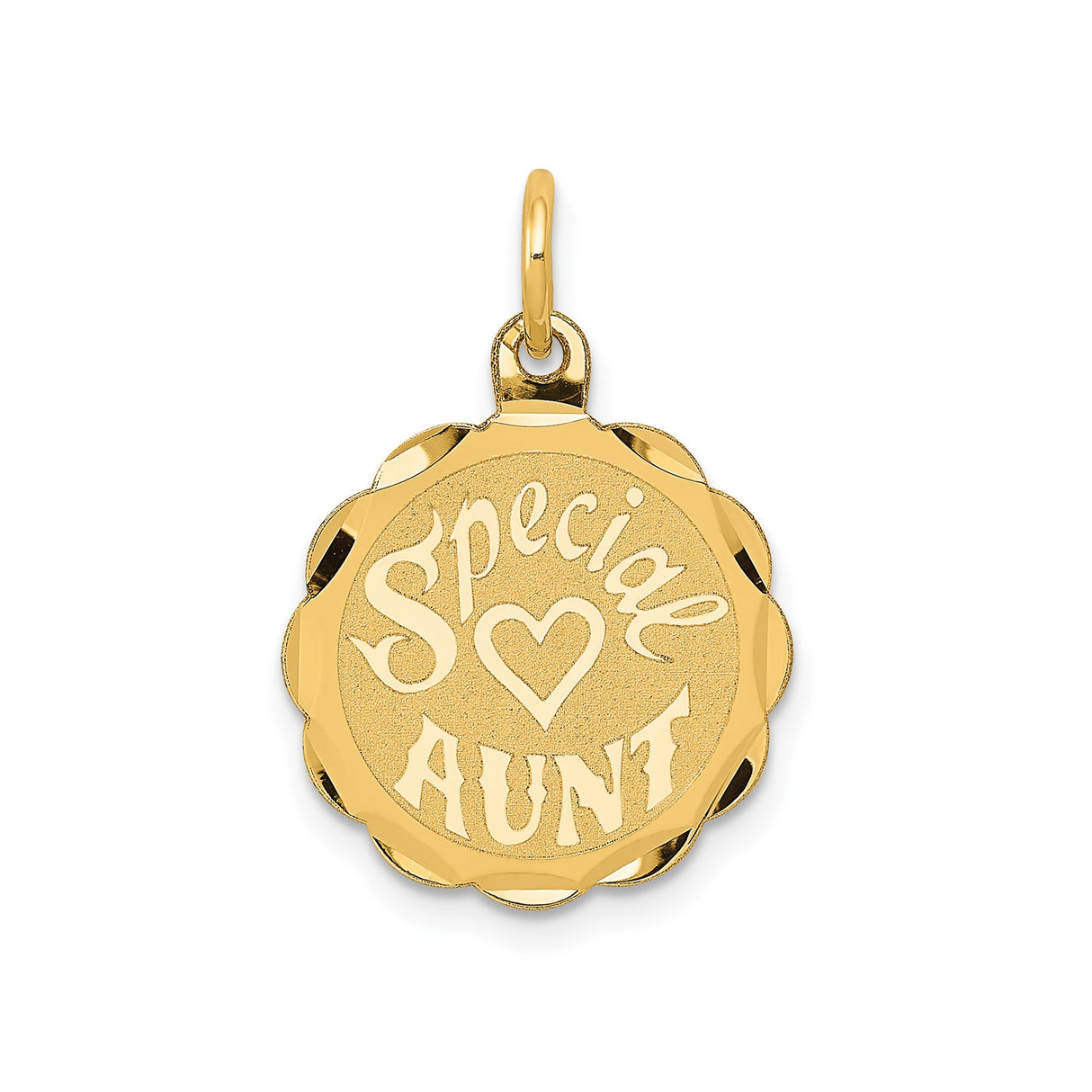 14k Yellow Gold Aunt Pendant with Heart Symbol, Round Disc Charm, Sentimental Jewelry for Women