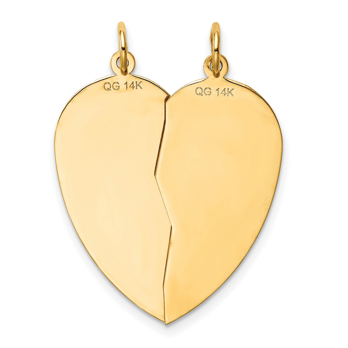 Break Apart Mizpah Coin Emotional Bond Words Genesis 31:49 on Heart Shaped Charm Pendant in Real 14k Yellow Gold