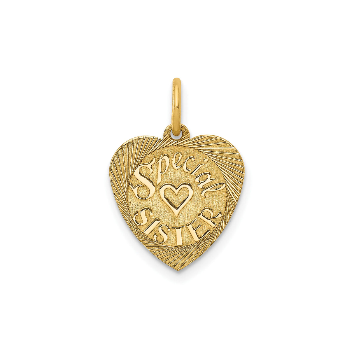14k Yellow Gold Heart Shaped Sister Pendant, Sentimental Charm for Women