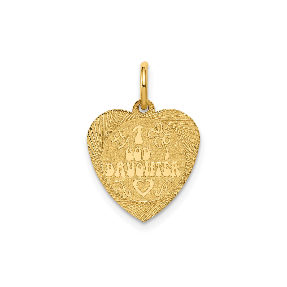 14k Yellow Gold Heart Pendant with Number One Goddaughter Message and Floral Accents