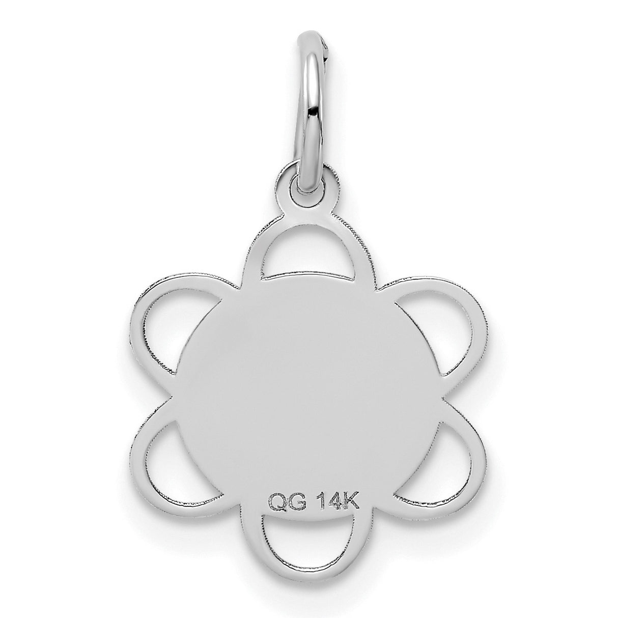 14k White Gold Graduation Pendant Charm with Cap, Diploma, and Flower Outline