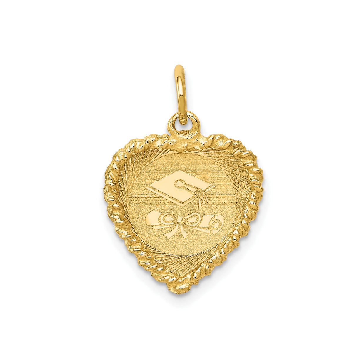 14k Yellow Gold Heart Shaped Graduation Pendant with Cap and Diploma Design