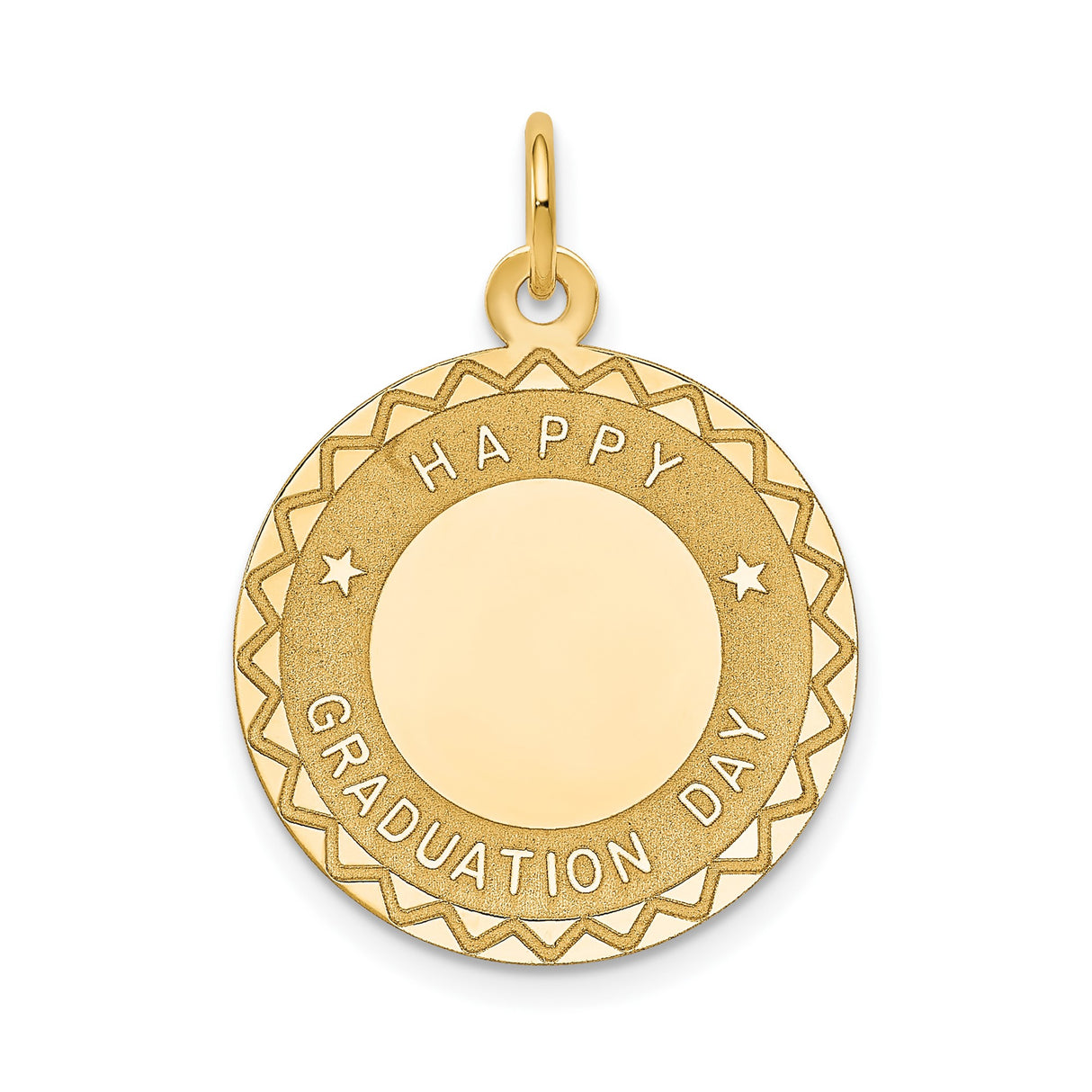 14k Yellow Gold Graduation Pendant with Happy Graduation Day Engraving and Geometric Border
