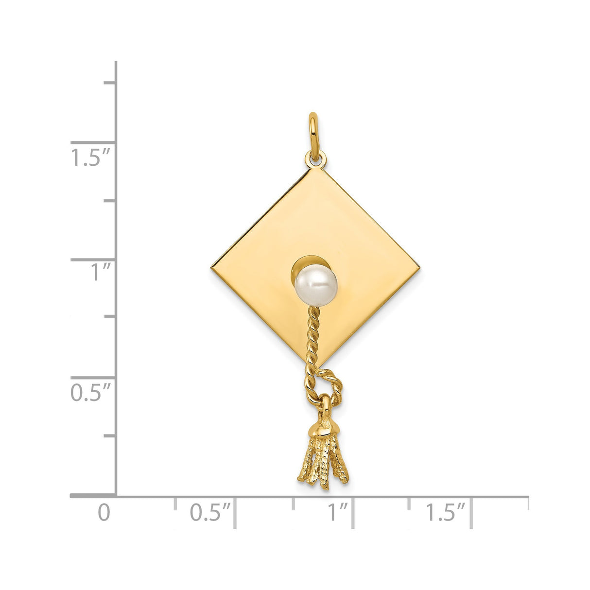 Graduation Day Cap With Cultured Pearl on Tassel Charm Pendant in Real 14k Yellow Gold