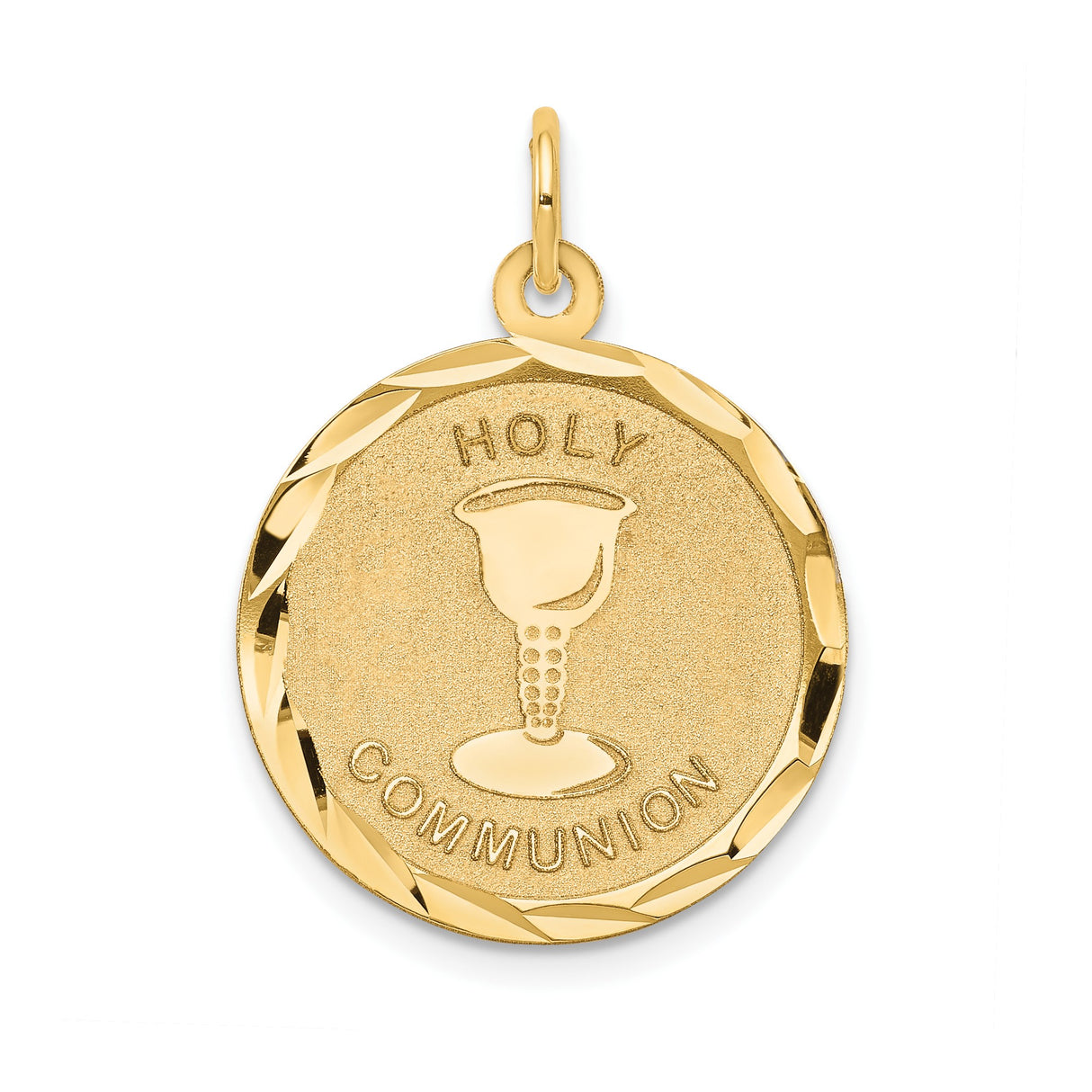 14k Yellow Gold Communion Pendant with Chalice Symbol, Round Catholic Medal Charm