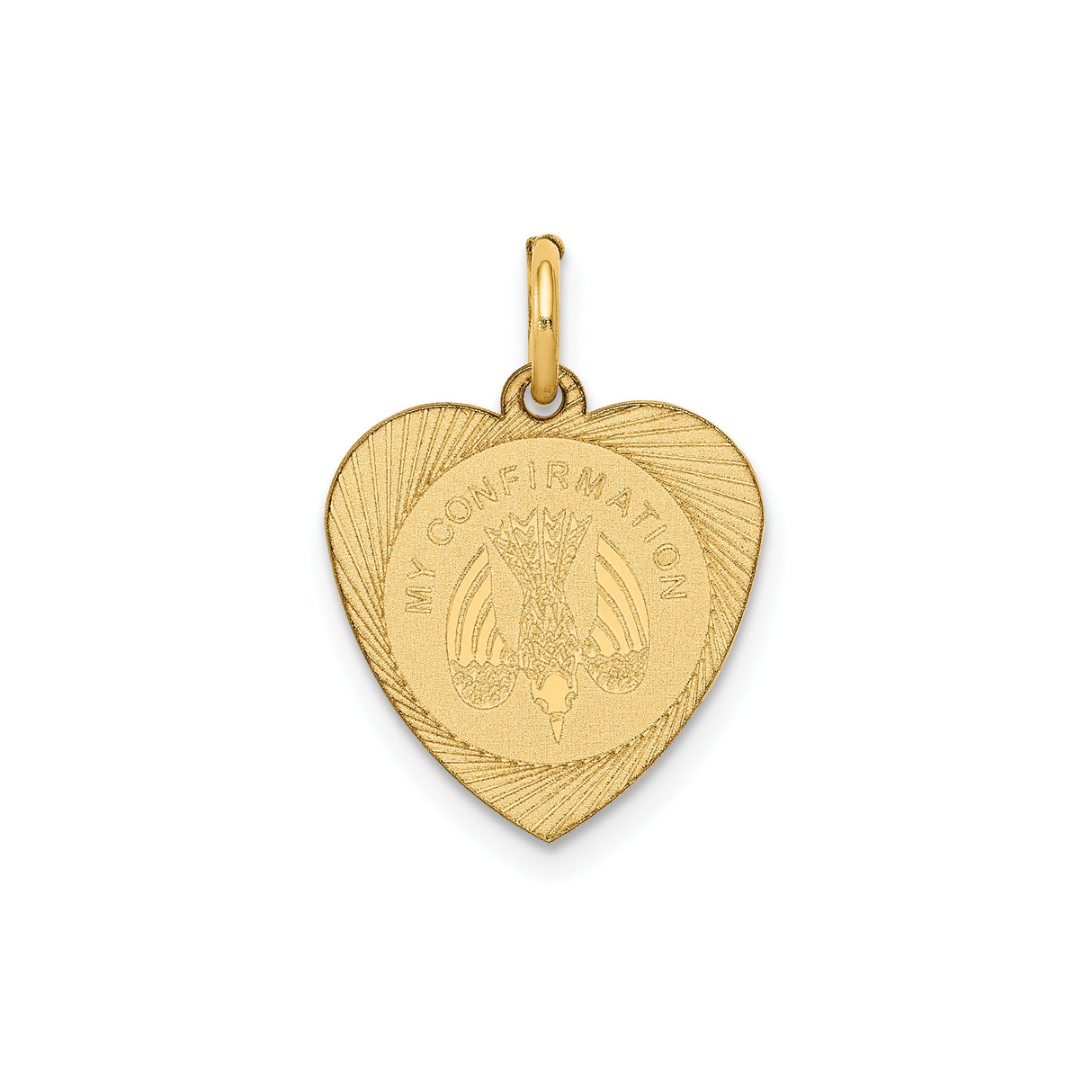 14k Yellow Gold Heart Shaped Confirmation Pendant with Descending Dove Engraving
