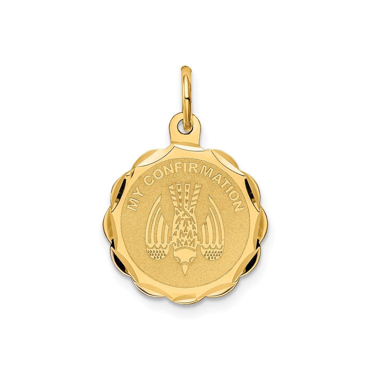 14k Yellow Gold Confirmation Pendant with Holy Spirit Dove Engraving, Christian Jewelry Charm
