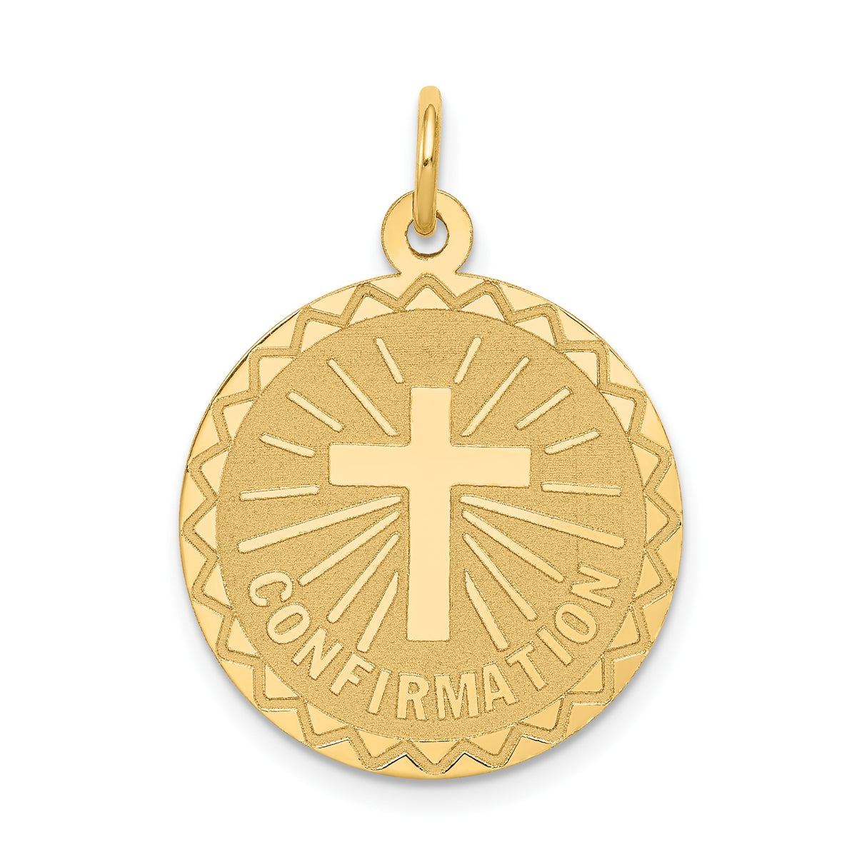 14k Yellow Gold Confirmation Pendant with Raised Cross and Sunburst Design