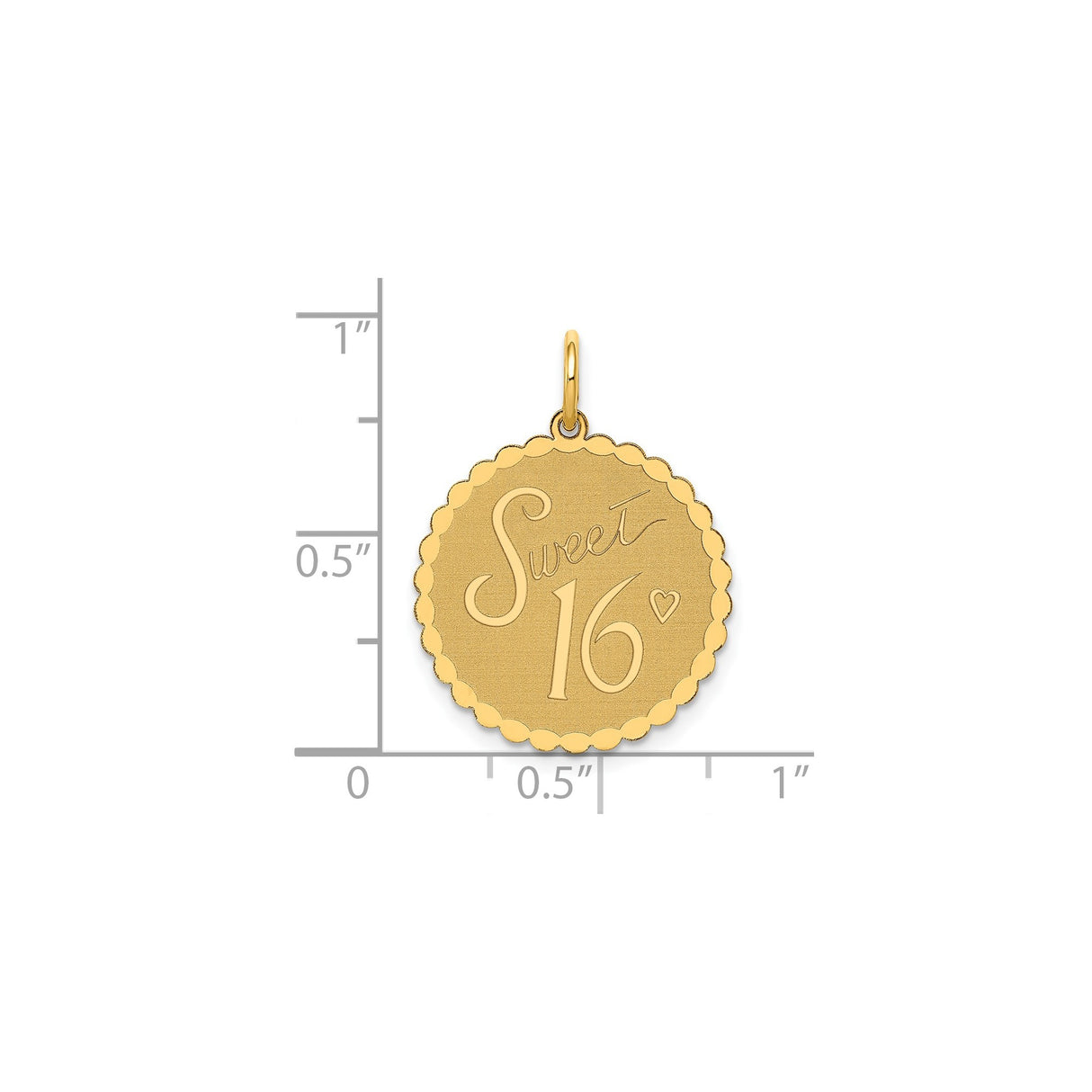 14k Yellow Gold Sweet Sixteen Pendant with Scalloped Border and Heart Detail