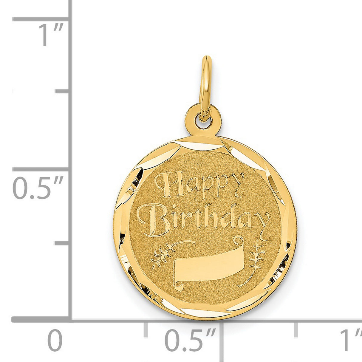 14k Yellow Gold Pendant, Round Happy Birthday Medallion Charm, Sentimental Jewelry