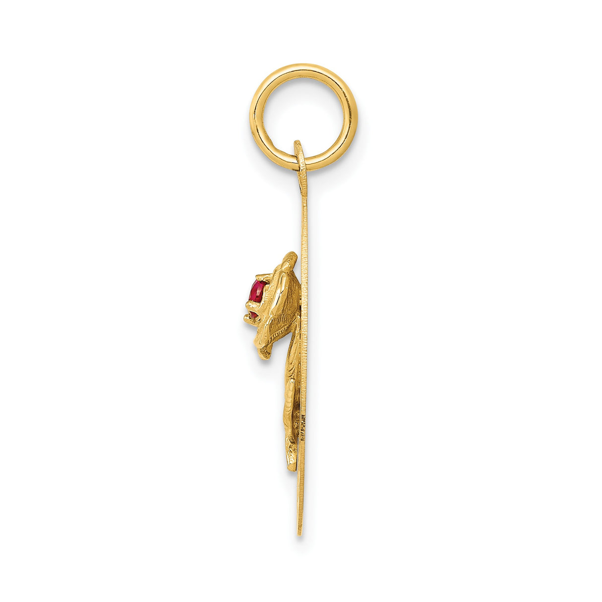 14k Yellow Gold Pendant with Cubic Zirconia, Red Gemstone Rose, Floral Birthday Charm