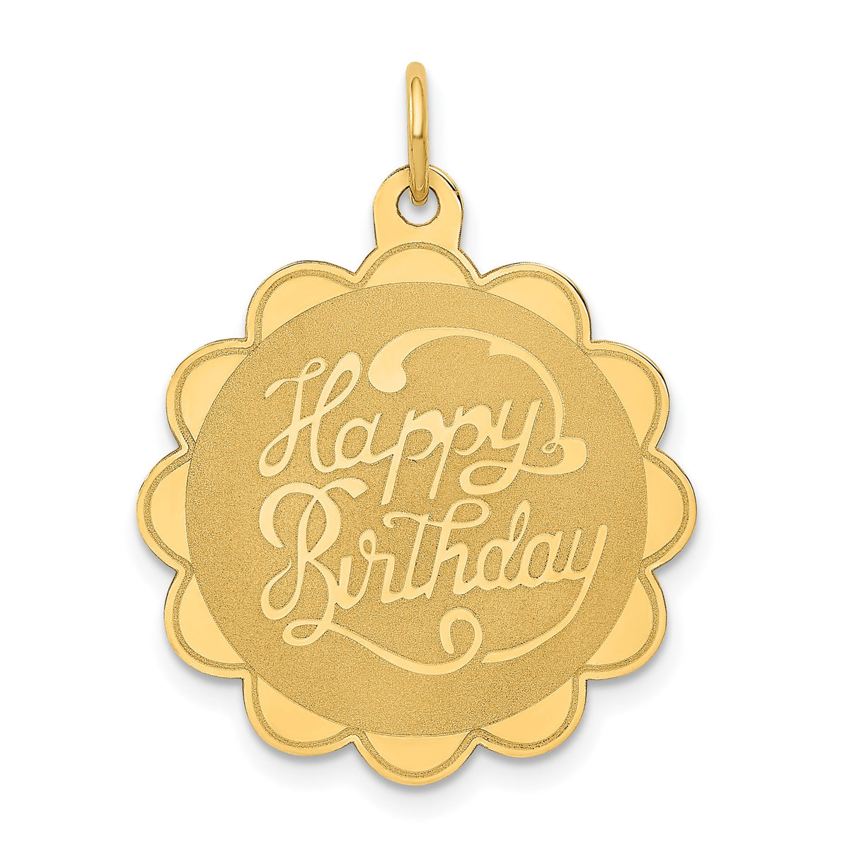 14k Yellow Gold Pendant, Scalloped Edge Happy Birthday Charm for Women