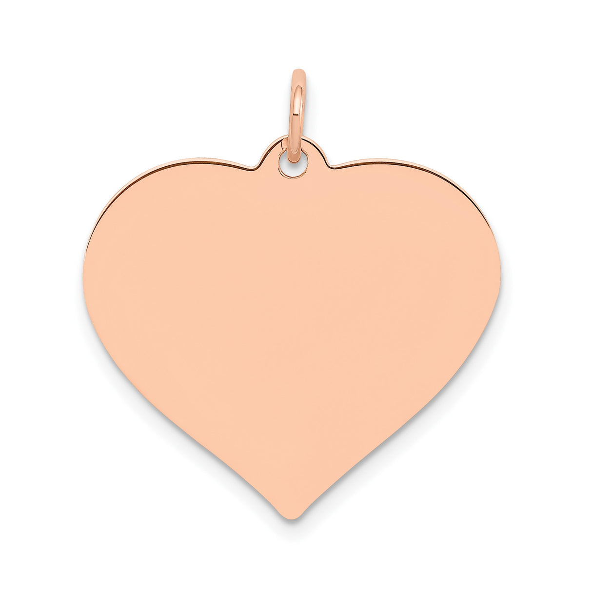 14k Rose Gold Heart Pendant, Polished Flat Disc Charm with Smooth Engraving Surface