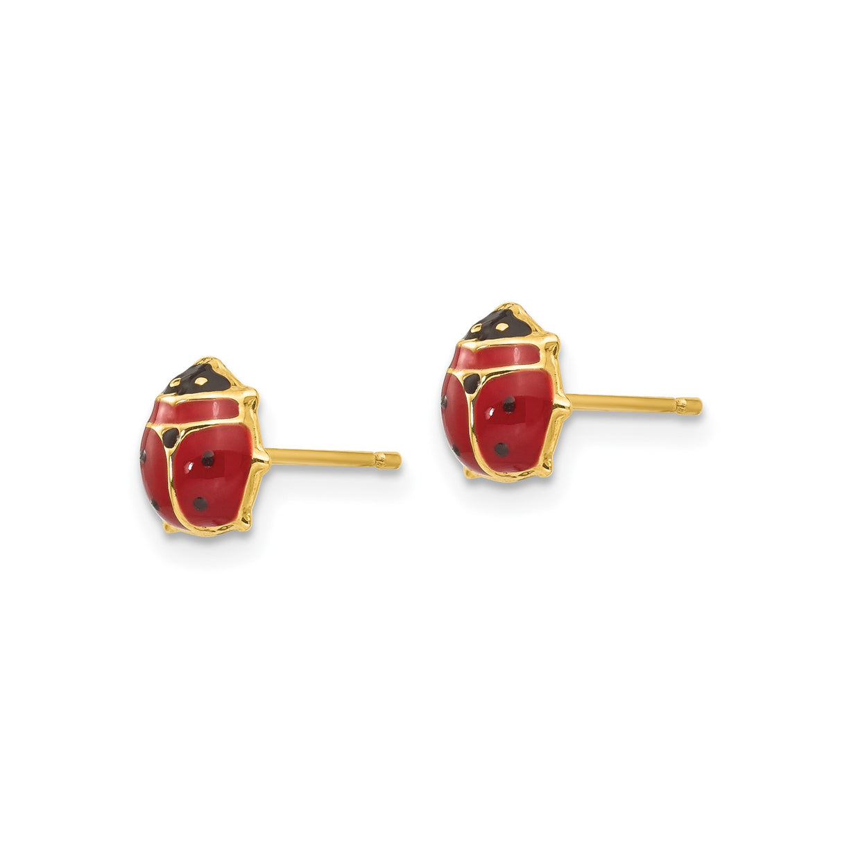14k Yellow Gold Ladybug Stud Earrings with Red and Black Enamel, Nature Insect Design