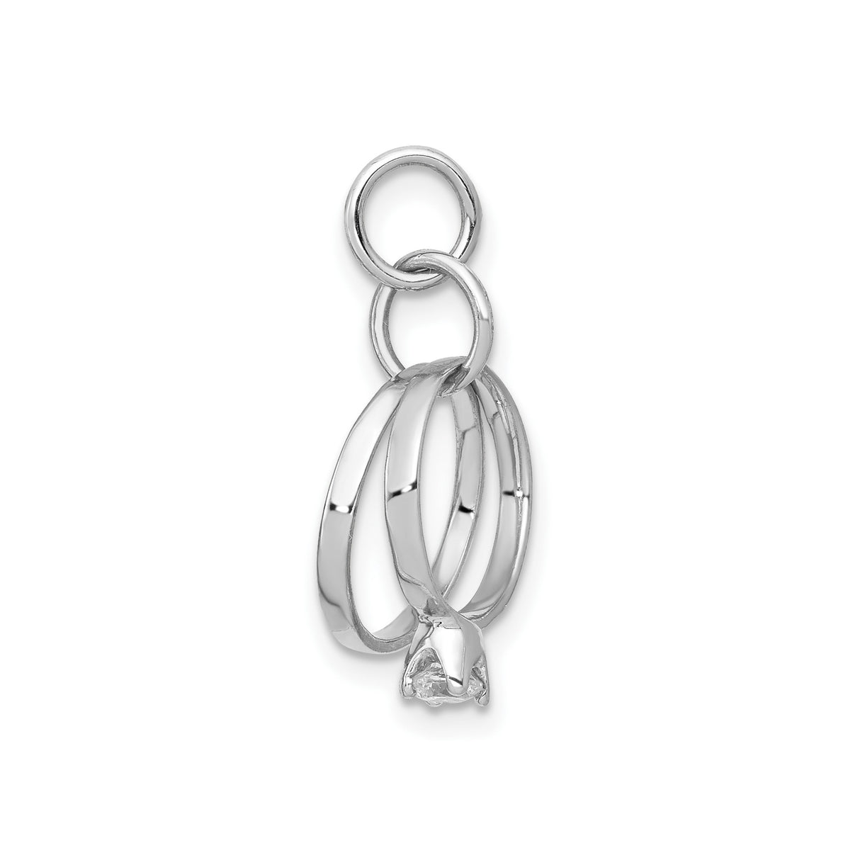 14k White Gold Pendant with Cubic Zirconia, Interlocked Rings, Solitaire Engagement and Wedding Band Design